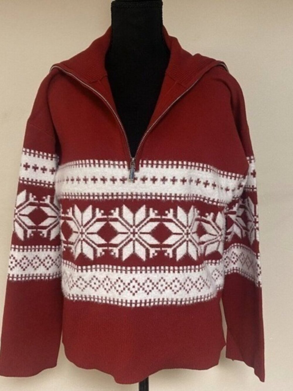 NWT Cynthia Rowley Nordic Red Sweater White Snowflakes